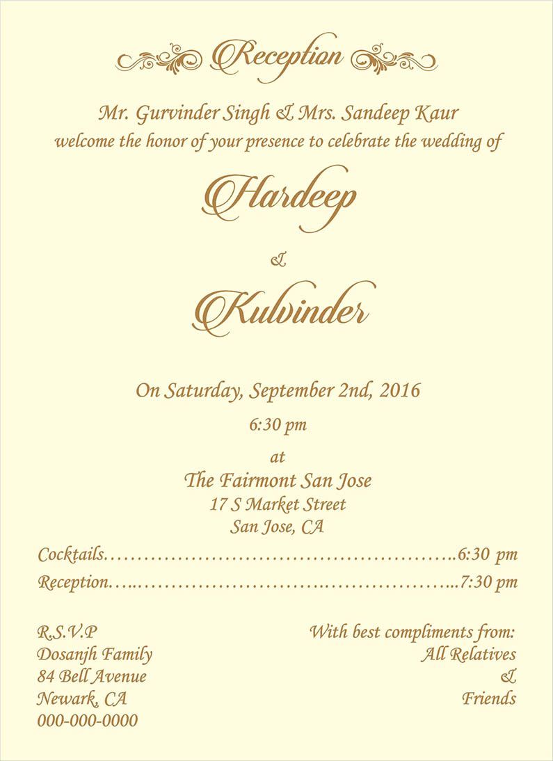Wedding invitation wording for reception ceremony