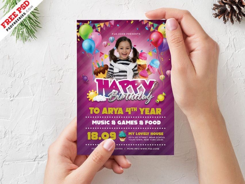 Free Birthday Party Invitation Card Design PSD
