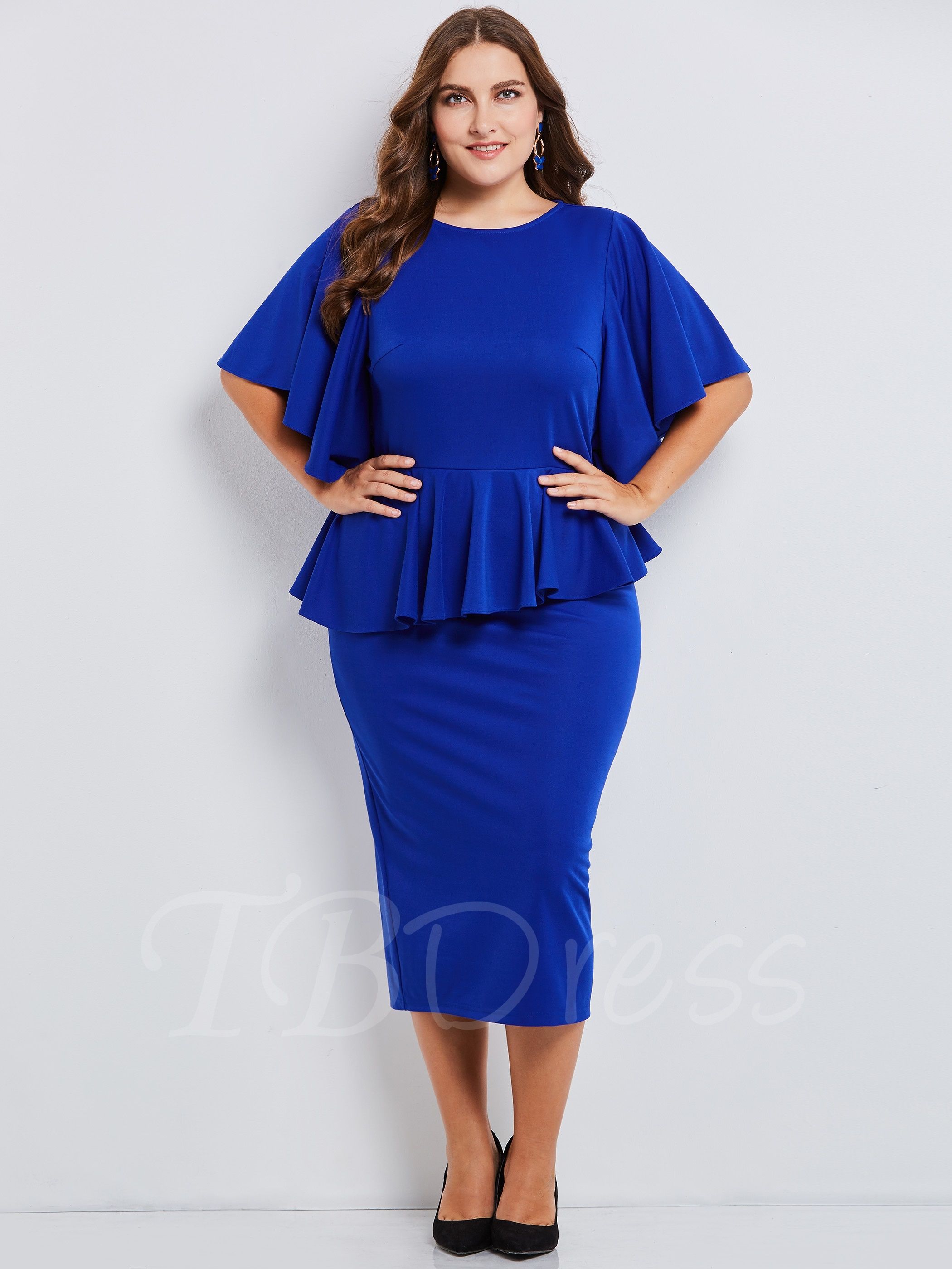 Royal Blue Double-Layered Plus Size Women's Bodycon Dress | Women